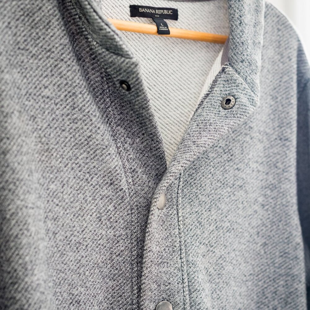 Banana Republic Men’s Large Gray Snap Front Cardigan Jacket Sweater - Picture 5 of 11